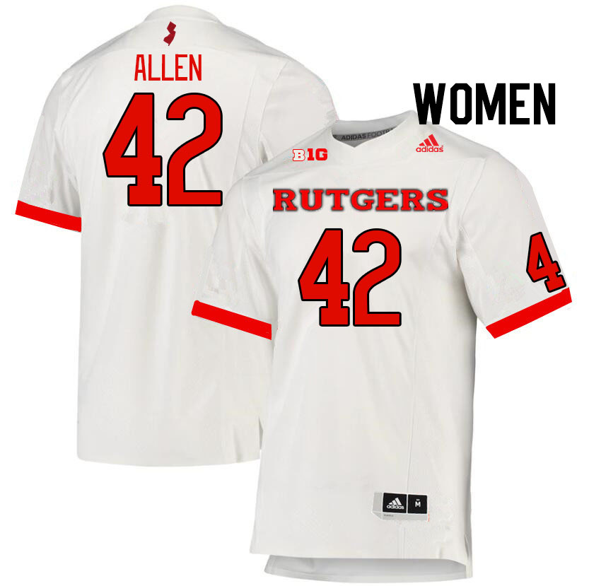 Women #42 DJ Allen Rutgers Scarlet Knights College Football Jerseys Stitched Sale-White